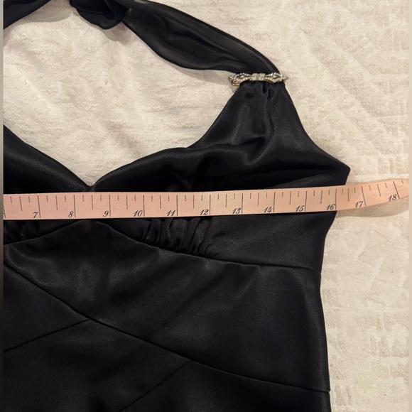 Cache Black Satin fit and flare halter Dress gold embellishment flattering - Picture 6 of 9